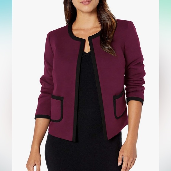 Nine West, size 12, plum and black, Ponte Jewel Neck Jacket, NWT - Picture 2 of 9